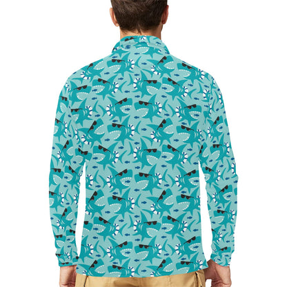 Shark Cute Print Design LKS302 Long Sleeve Polo Shirt For Men's