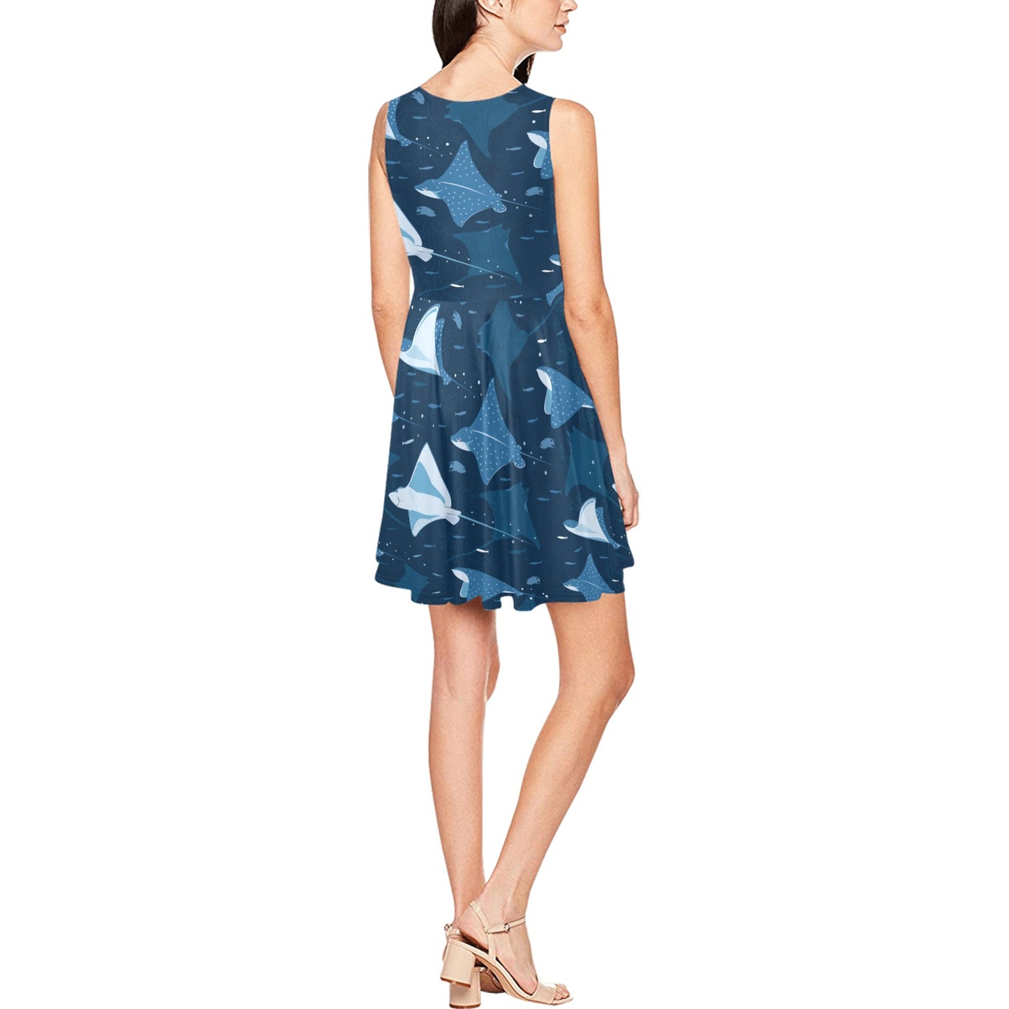 Manta Ray Pattern Print Design 02 Sleeveless Dress
