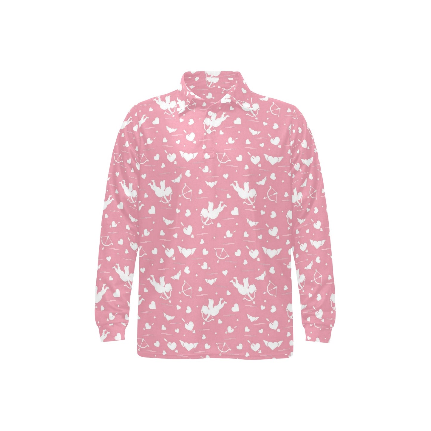 Cupid Pattern Print Design 03 Long Sleeve Polo Shirt For Men's