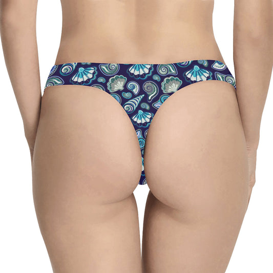 Beach Seashell Blue Print Women's Thongs