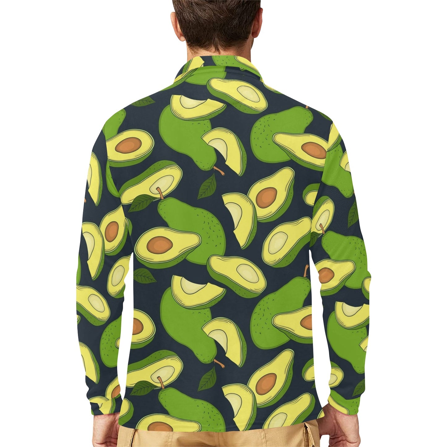 Avocado Pattern Print Design AC013 Long Sleeve Polo Shirt For Men's