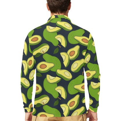 Avocado Pattern Print Design AC013 Long Sleeve Polo Shirt For Men's