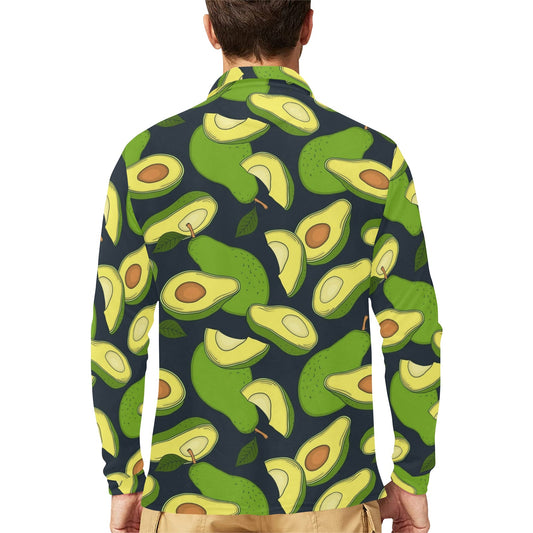 Avocado Pattern Print Design AC013 Long Sleeve Polo Shirt For Men's