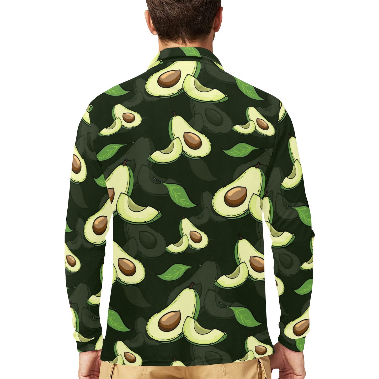 Avocado Pattern Print Design AC07 Long Sleeve Polo Shirt For Men's