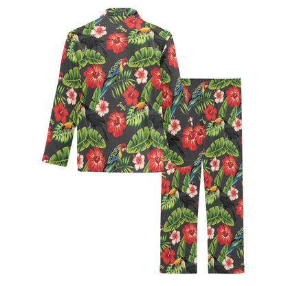 Tropical Flower Pattern Print Design TF04 Men's Long Pajama Set