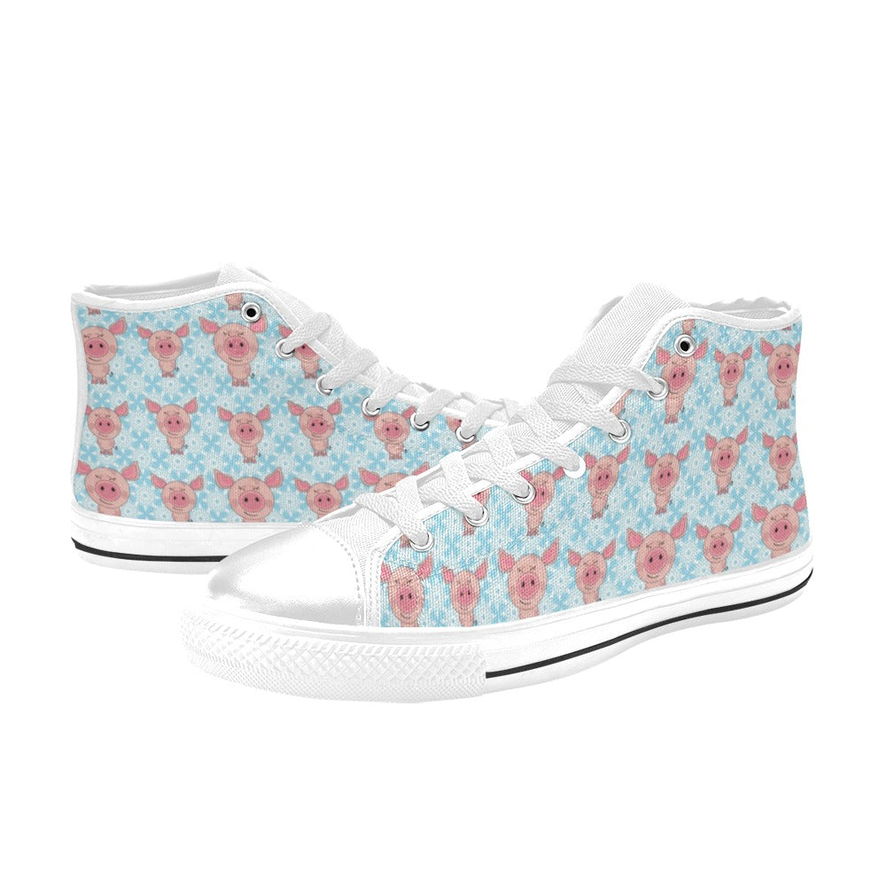 Pig Print Design LKS402 Men's High Top Canvas Shoes