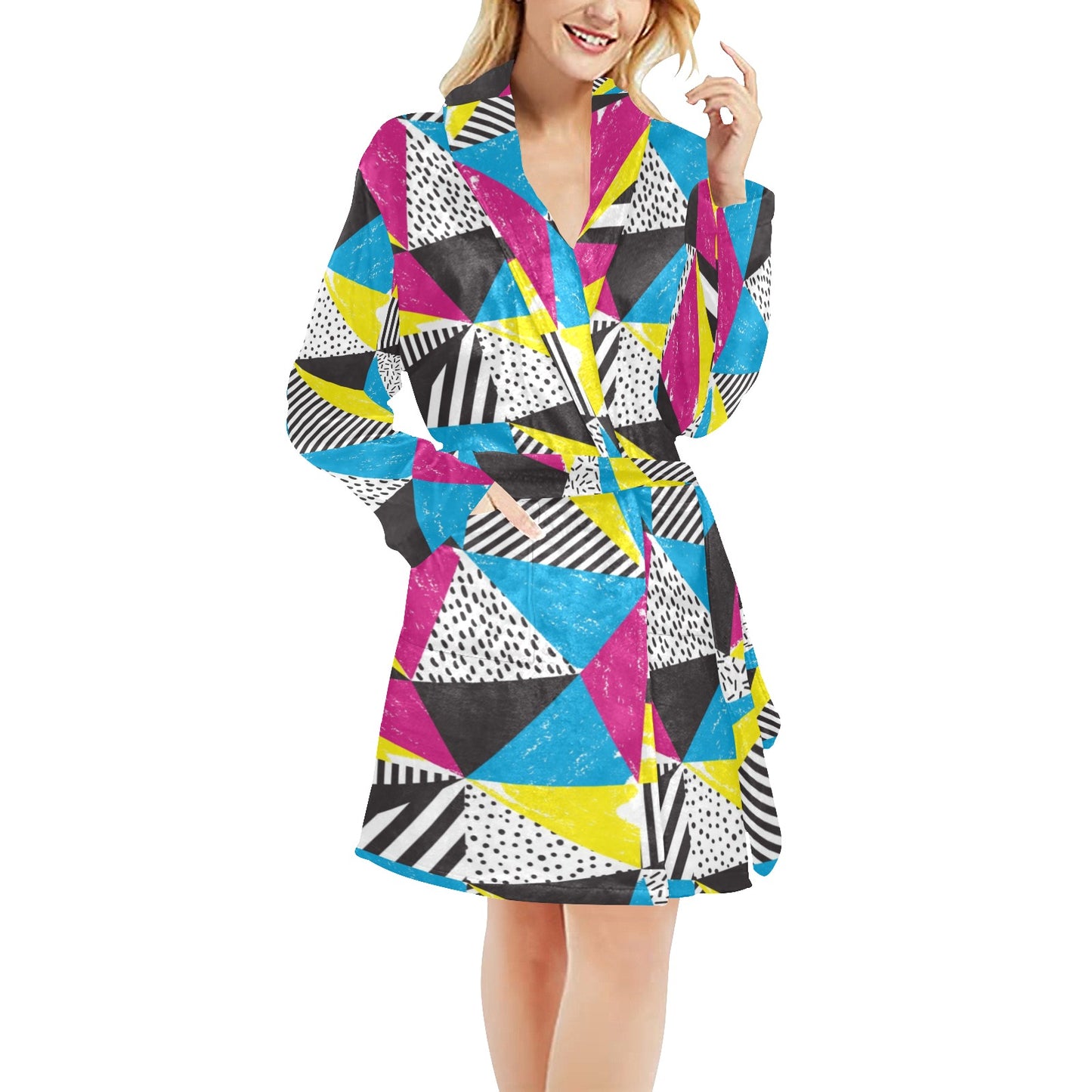 80s Pattern Print Design 2 Women's Fleece Robe