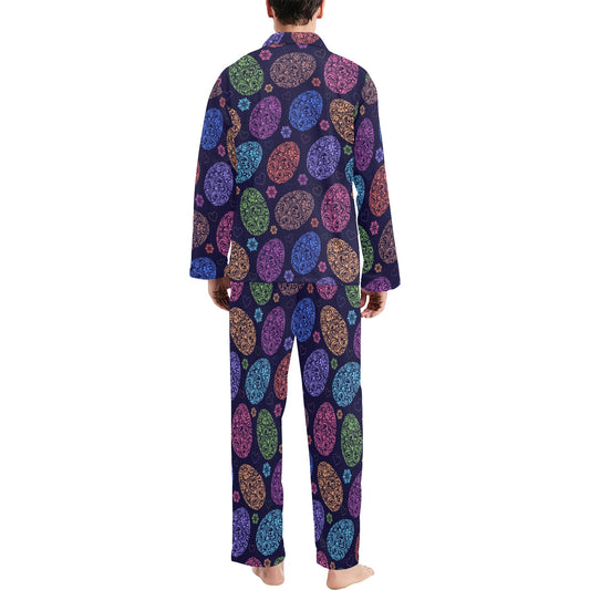 Easter Eggs Pattern Print Design RB012 Men's Long Pajama Set