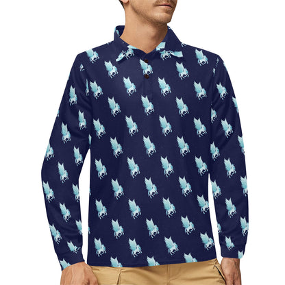 Pegasus Pattern Print Design 03 Long Sleeve Polo Shirt For Men's