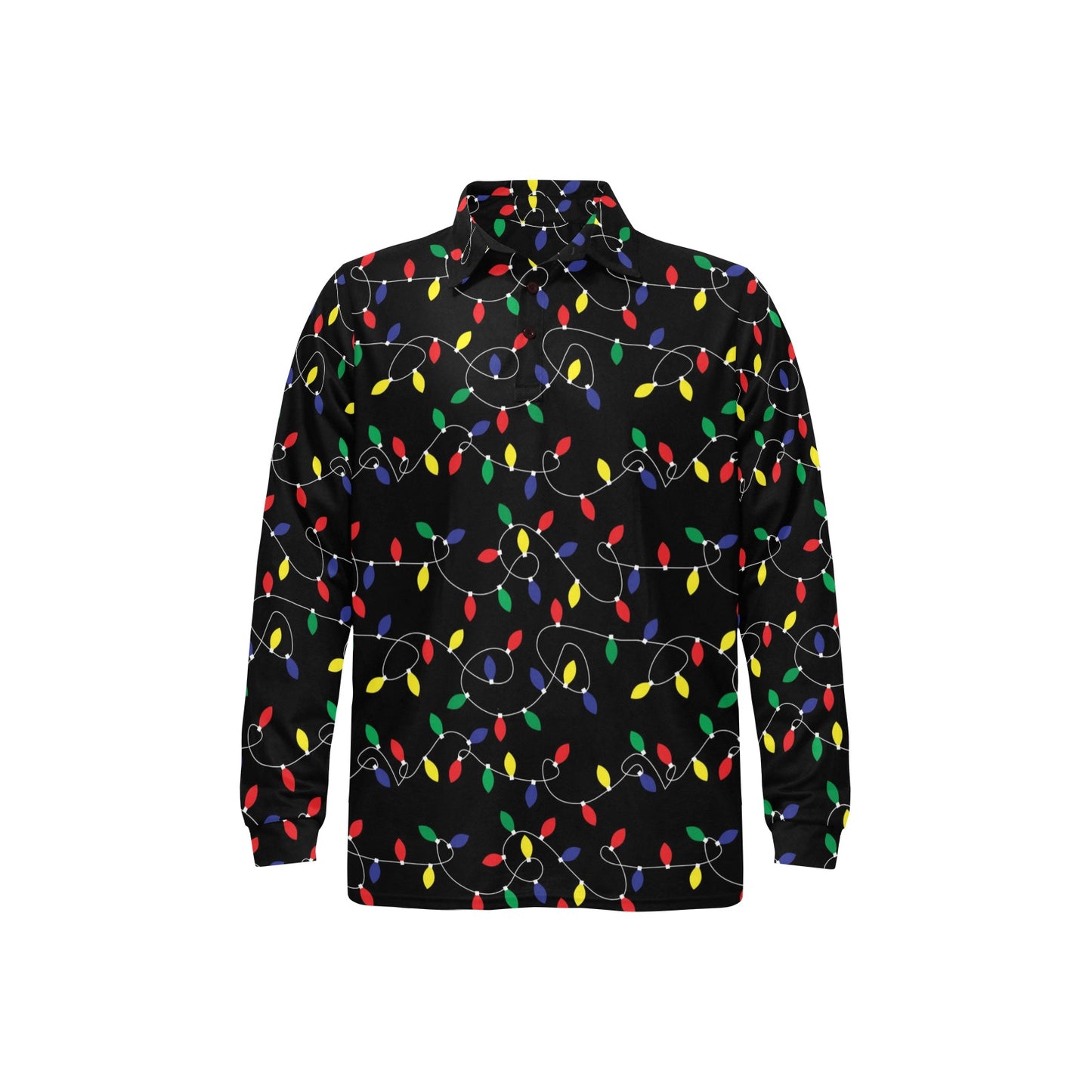 Christmas Light Pattern Print Design 04 Long Sleeve Polo Shirt For Men's