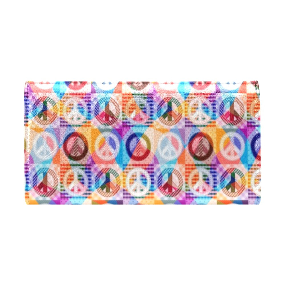 Peace Sign Patchwork Design Print Women's Trifold Wallet