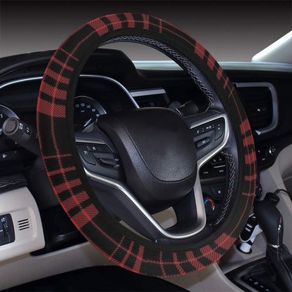 Tartan Red Black Print Design LKS303 Steering Wheel Cover with Elastic Edge