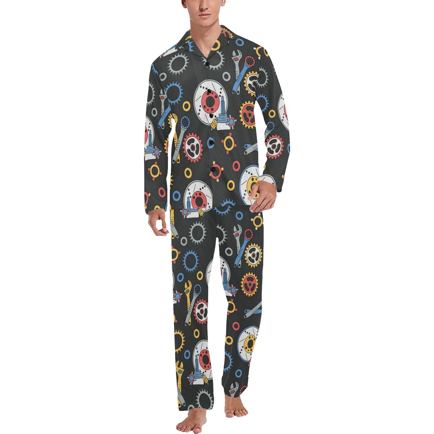 Mechanic Pattern Print Design 01 Men's Long Pajama Set