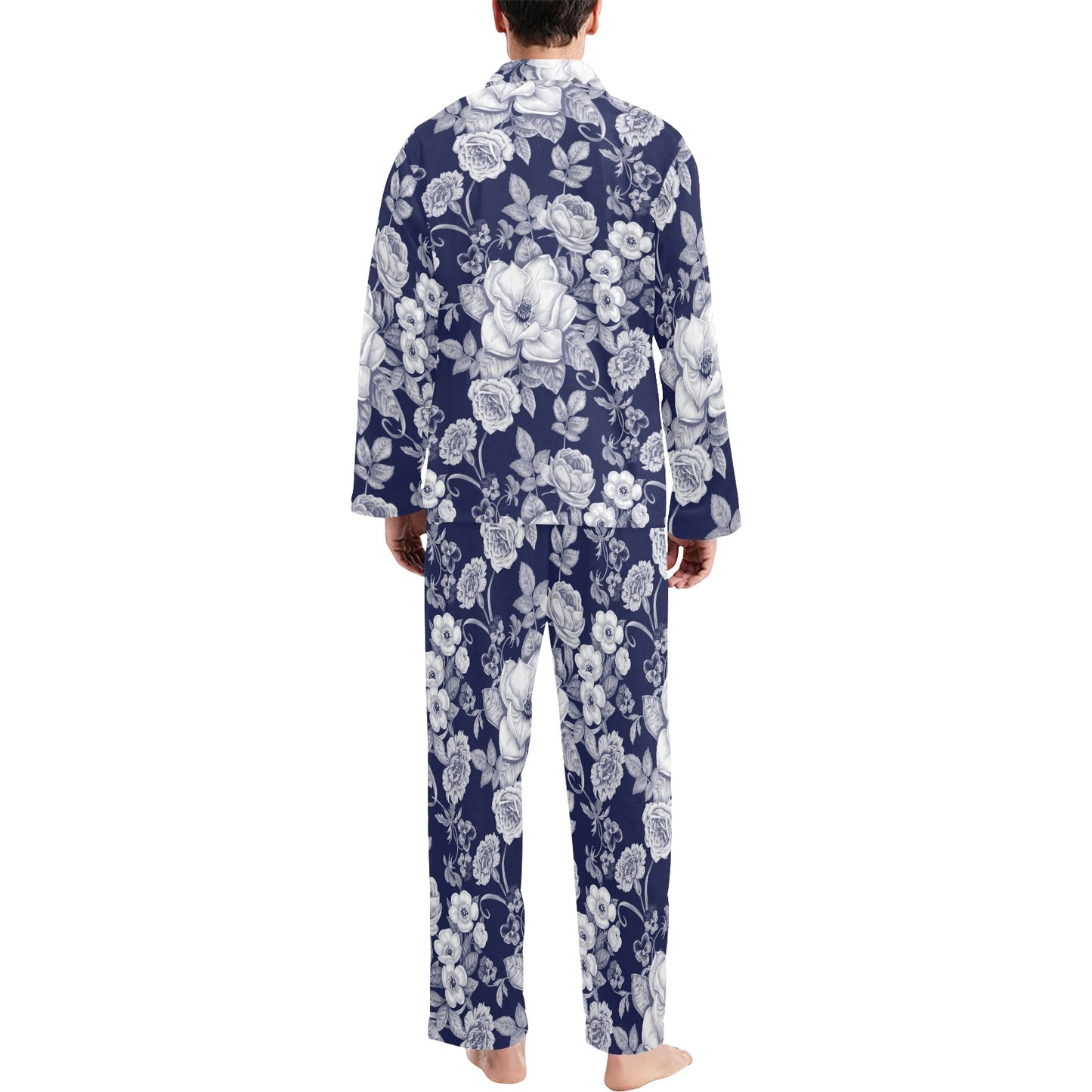 Floral Infrared Pattern Men's Long Pajama Set
