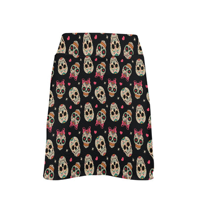 Sugar Skull Pink Bow Themed Print 17" Golf & Pickleball Skort with Pockets