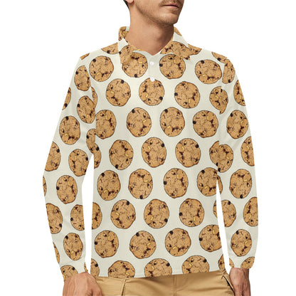Cookie Pattern Print Design 05 Long Sleeve Polo Shirt For Men's
