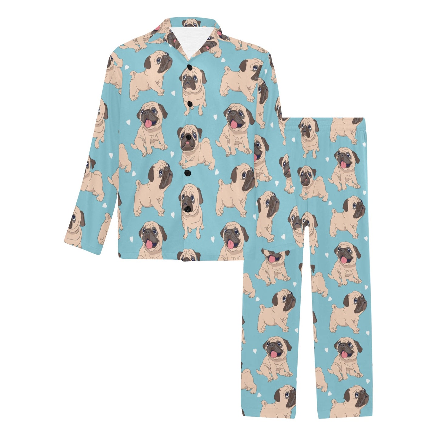 Pug Pattern Print Design A03 Men's Long Pajama Set