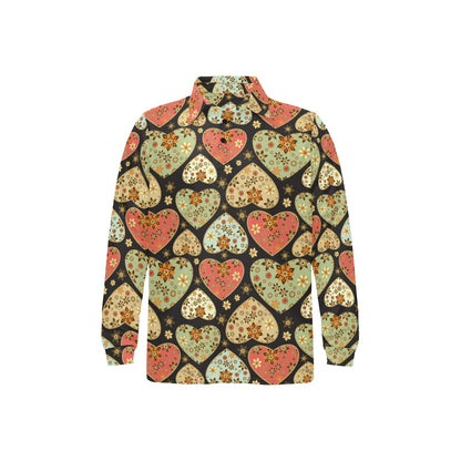 Heart Boho Pattern Print Design HE04 Long Sleeve Polo Shirt For Men's