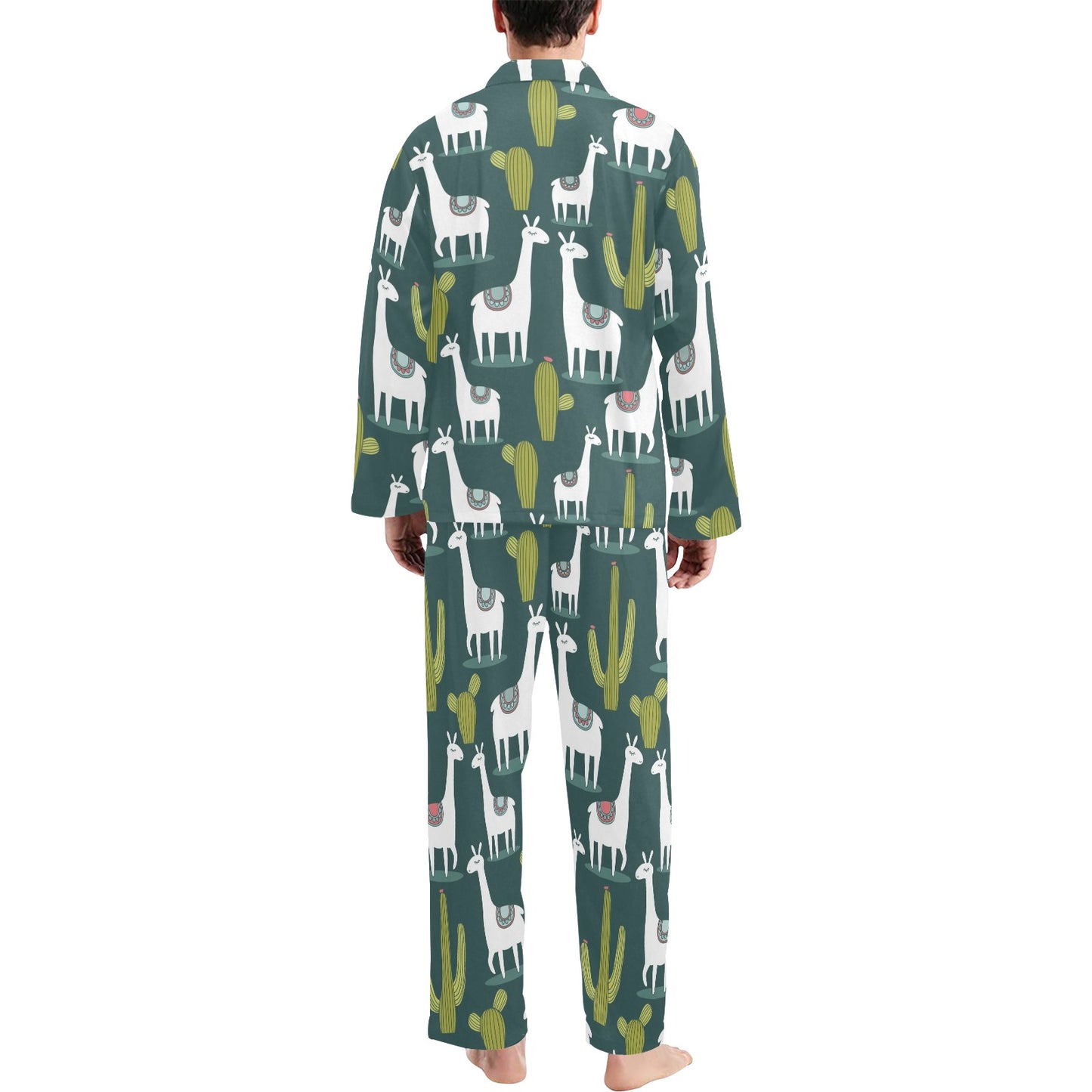 Llama Cactus Pattern Print Design 02 Men's Long Pajama Set