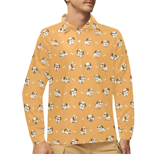 Shih Tzu Print Design LKS304 Long Sleeve Polo Shirt For Men's