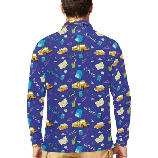 School Bus Print Design LKS307 Long Sleeve Polo Shirt For Men's