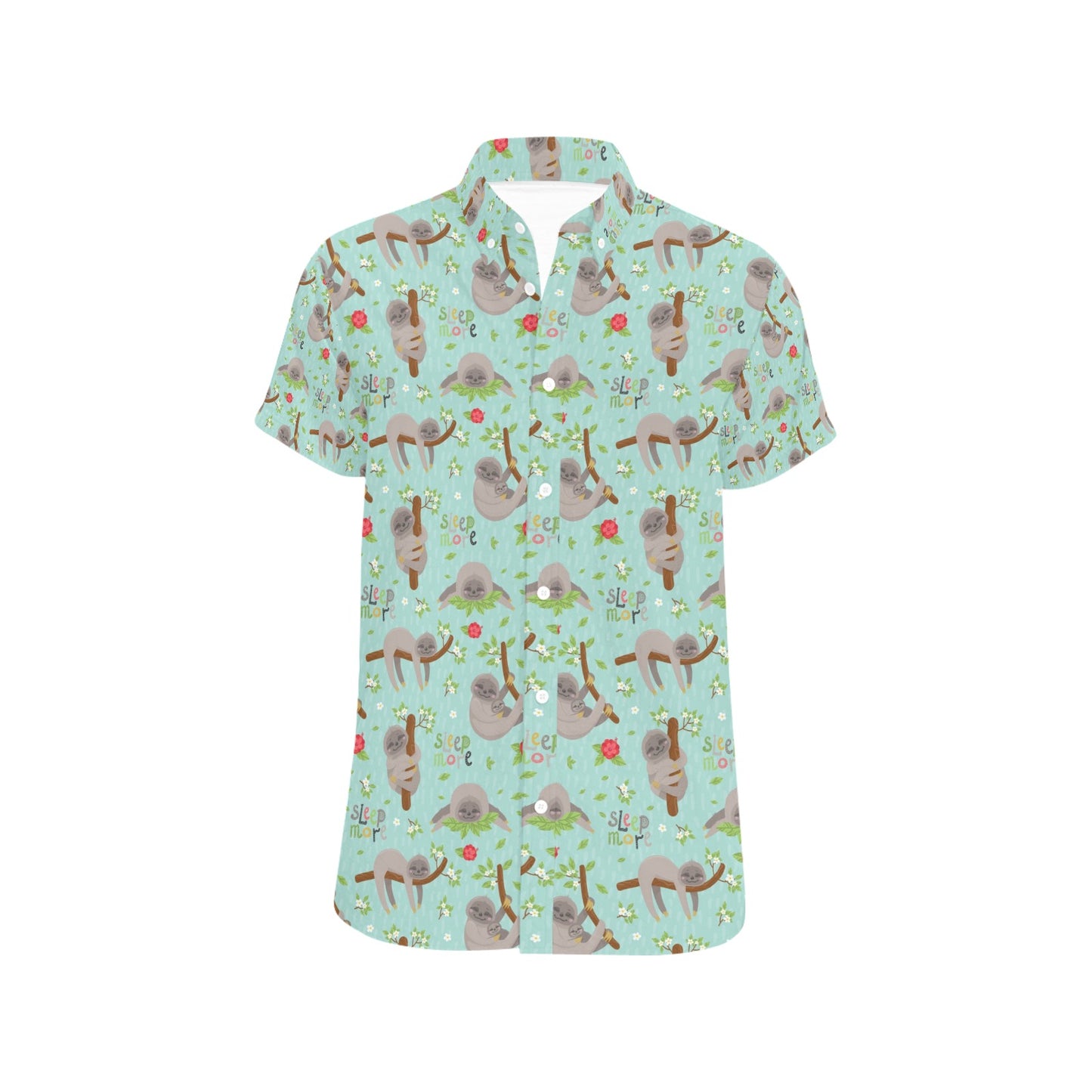 Sloth Print Design LKS305 Men Short Sleeve Button Up Shirt