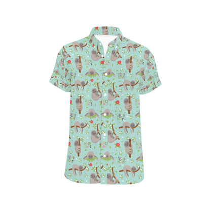 Sloth Print Design LKS305 Men Short Sleeve Button Up Shirt