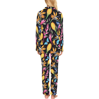 Tropical Flower Pattern Print Design TF016 Women's Long Pajama Set