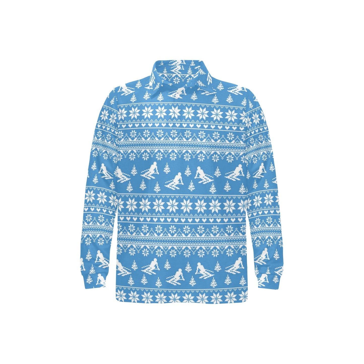 Ski Knit Pattern Print Design LKS302 Long Sleeve Polo Shirt For Men's