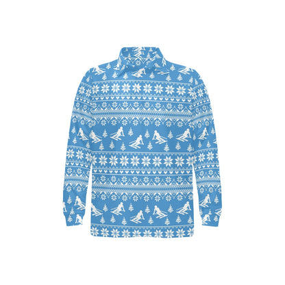 Ski Knit Pattern Print Design LKS302 Long Sleeve Polo Shirt For Men's