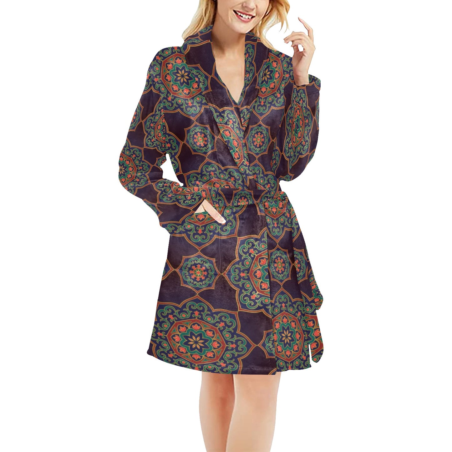 Medallion Pattern Print Design 03 Women's Fleece Robe