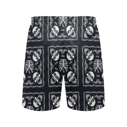 Bandana Skull Black White Print Design LKS306 Men's Swim Trunks Beach Shorts