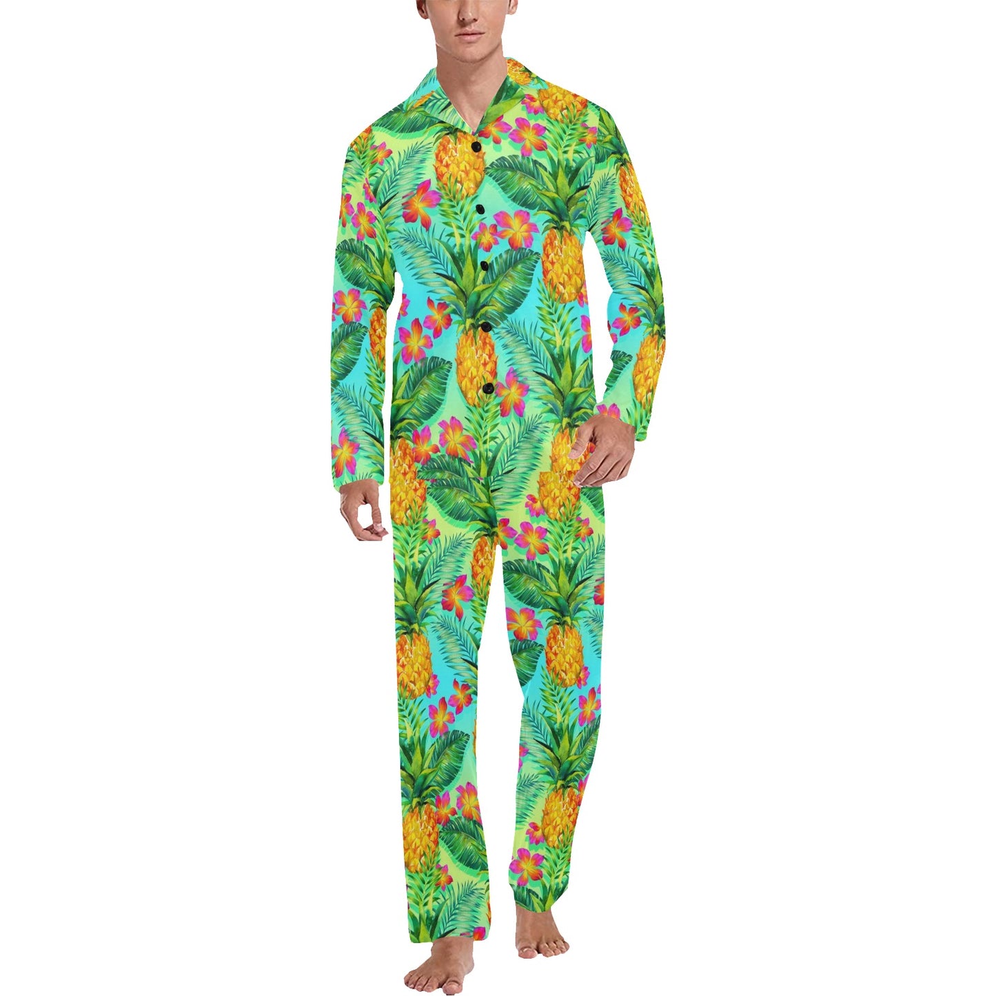 Pineapple Pattern Print Design PP010 Men's Long Pajama Set