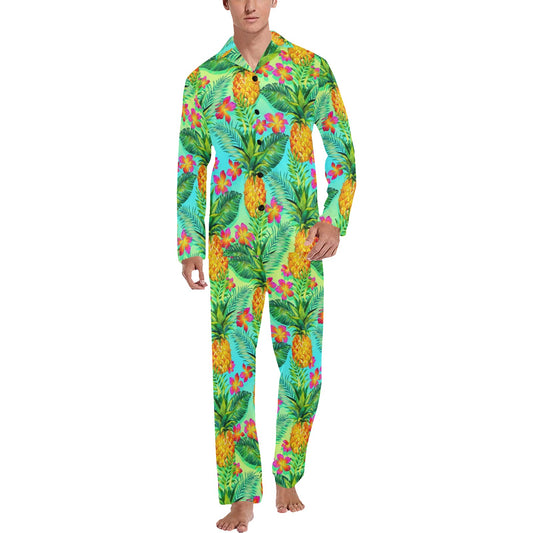 Pineapple Pattern Print Design PP010 Men's Long Pajama Set