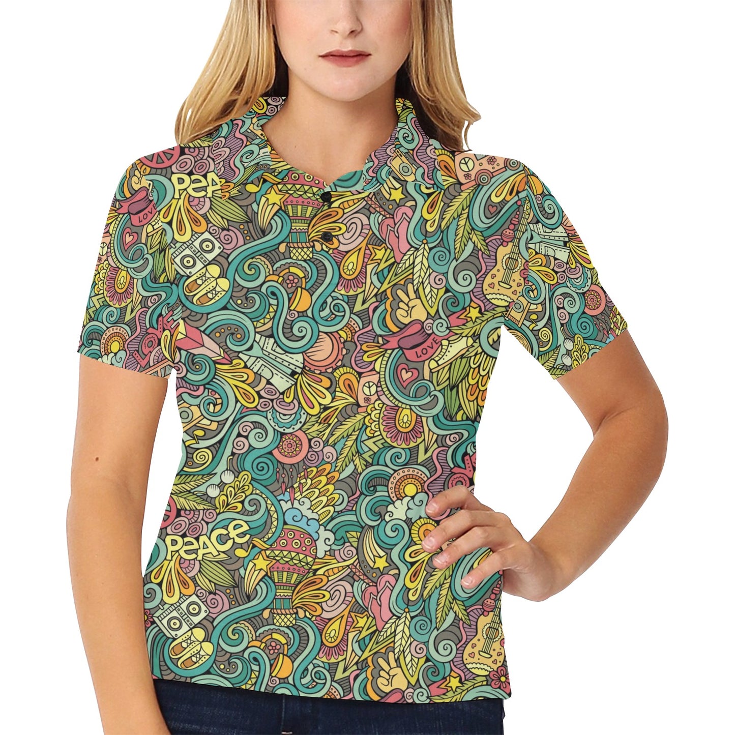 Hippie Print Design LKS302 Women's Polo Shirt