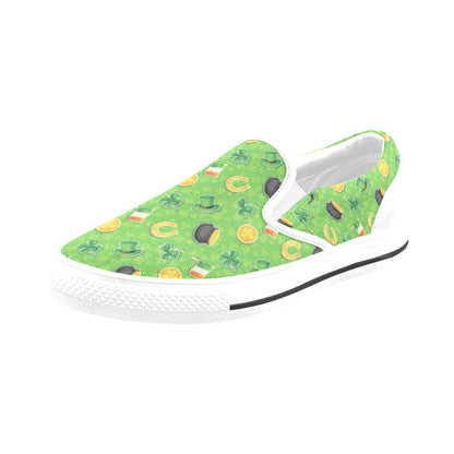 Shamrock Saint Patrick's Day Print Design LKS302 White Slip Ons Canvas Women's Shoes