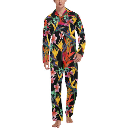 Tropical Flower Pattern Print Design TF015 Men's Long Pajama Set