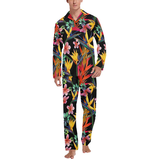 Tropical Flower Pattern Print Design TF015 Men's Long Pajama Set