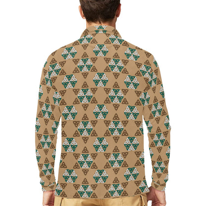 Celtic Pattern Print Design 08 Long Sleeve Polo Shirt For Men's