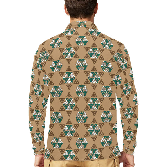 Celtic Pattern Print Design 08 Long Sleeve Polo Shirt For Men's