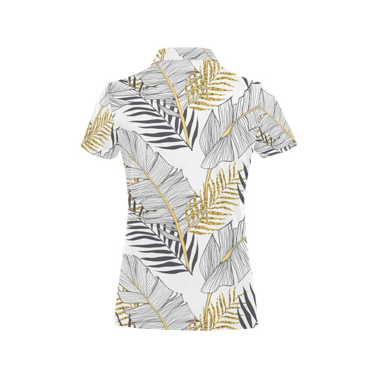 Gold Glitter Tropical Palm Leaves Women's Polo Shirt