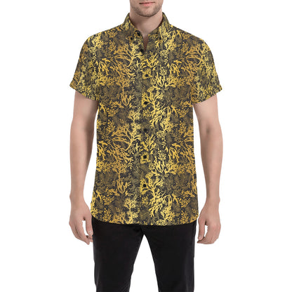 Seaweed Print Design LKS303 Men Short Sleeve Button Up Shirt