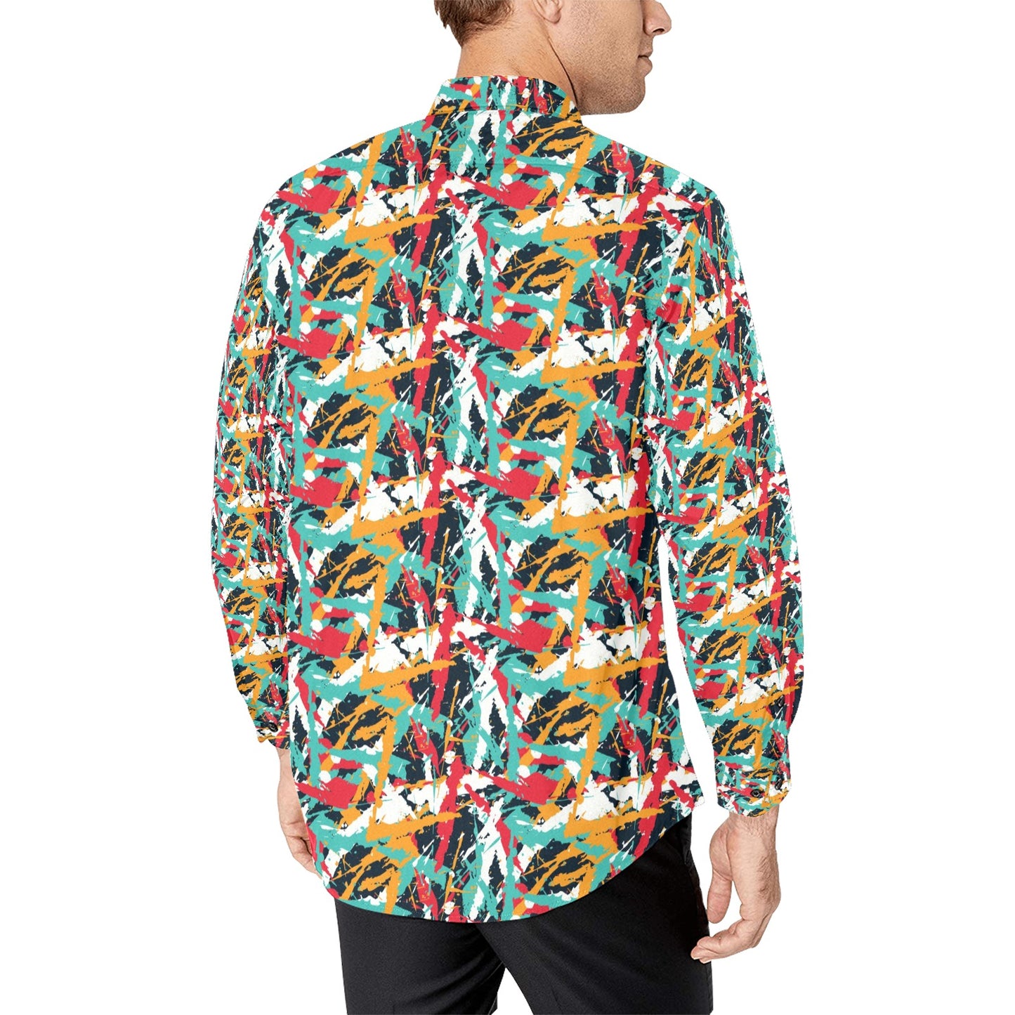 Splatter Print Design LKS304 Men's Long Sleeve Dress Shirt