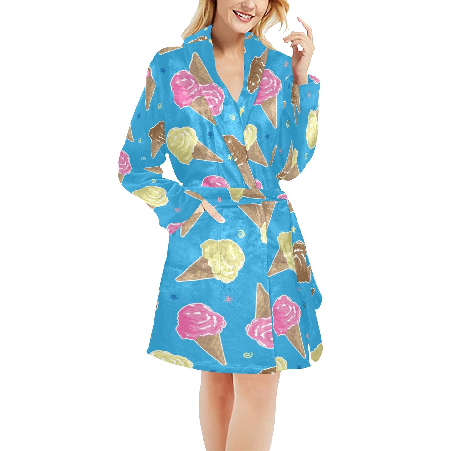 Ice Cream Pattern Print Design 01 Women's Fleece Robe