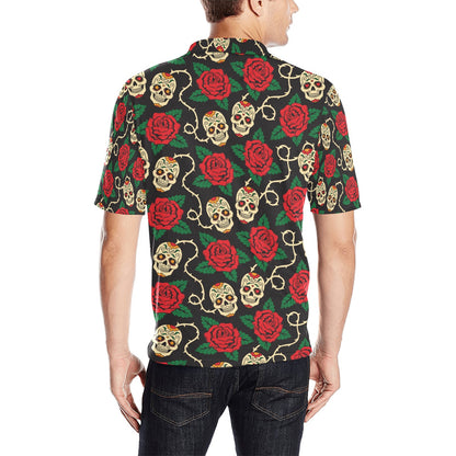 Sugar Skull Red Rose Print Design LKS301 Men Polo Shirt