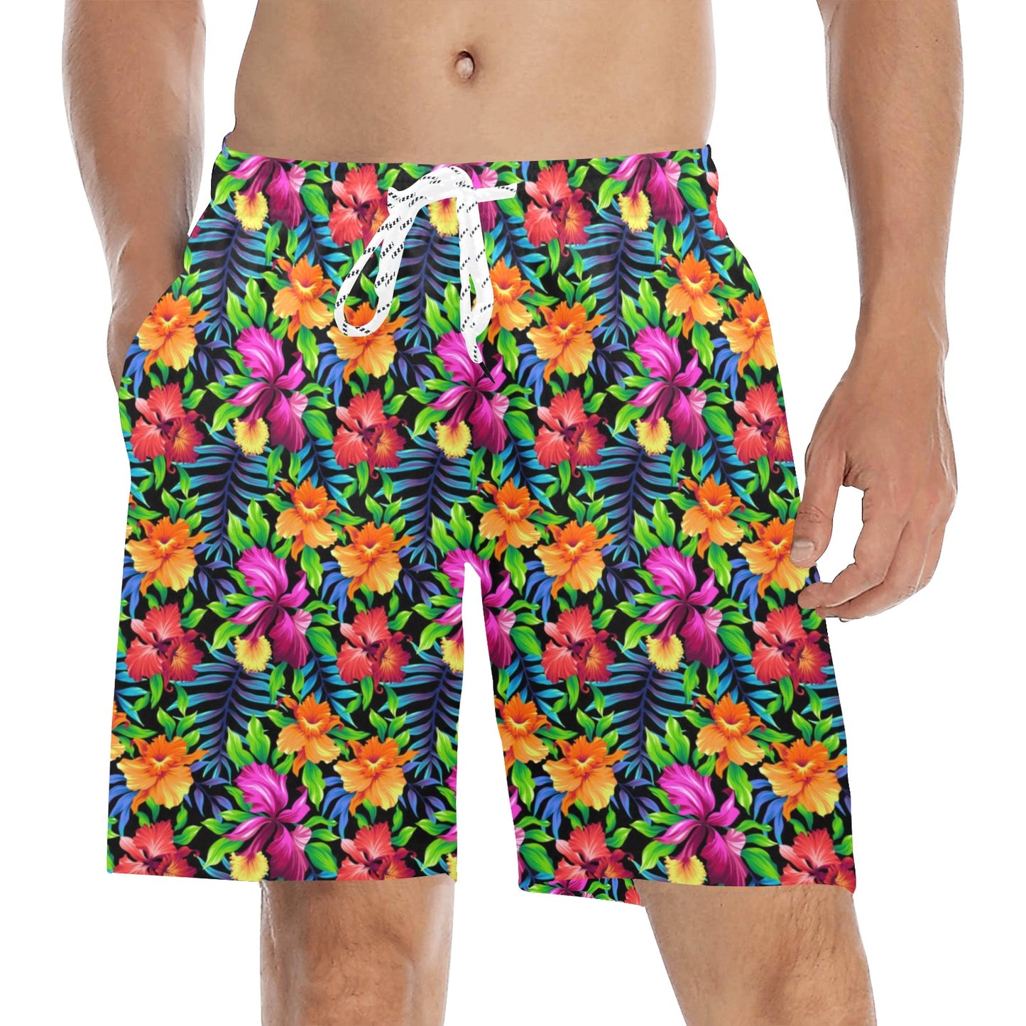 Tropical Folower Colorful Print Men's Swim Trunks Beach Shorts