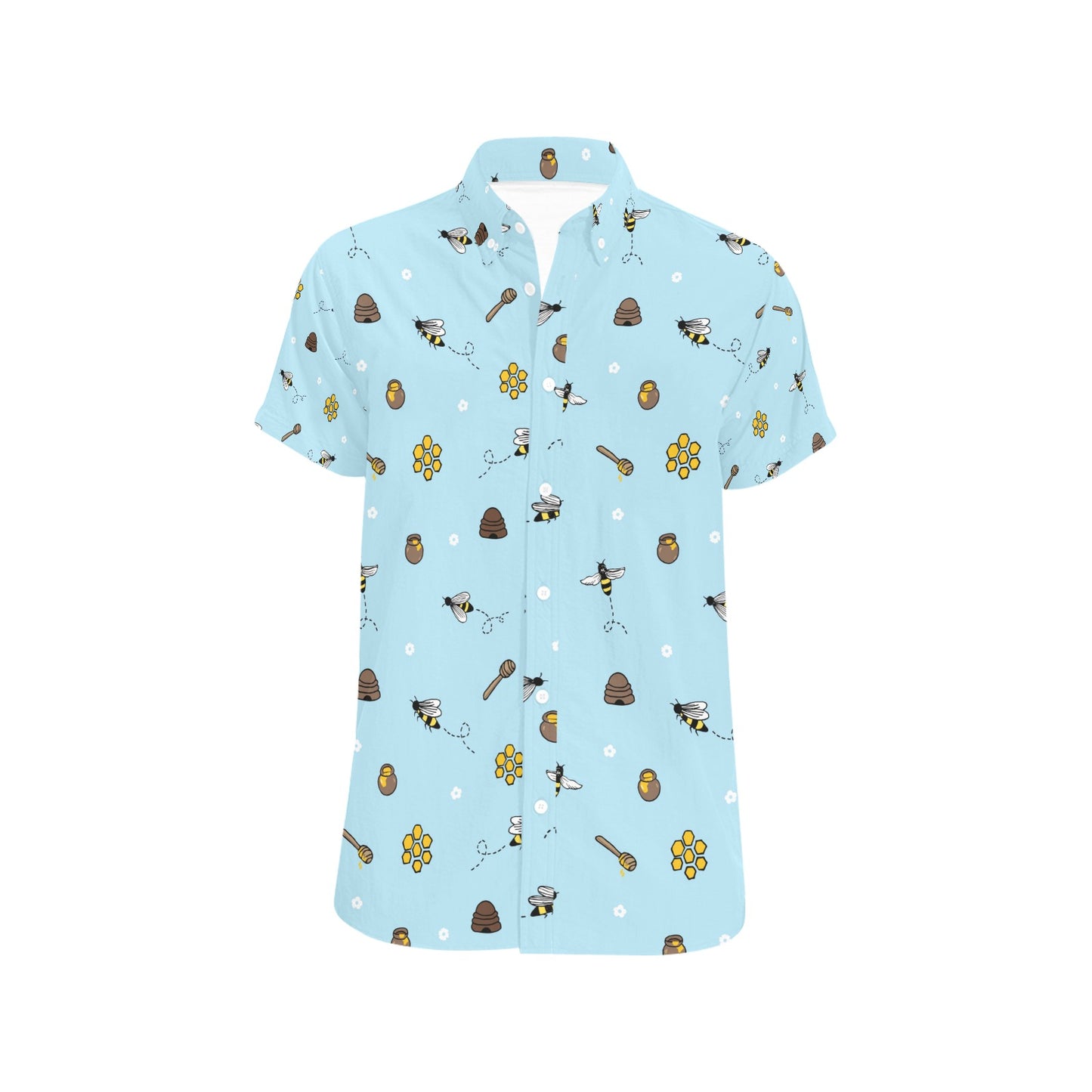 Honey Bee Print Design LKS307 Men Short Sleeve Button Up Shirt