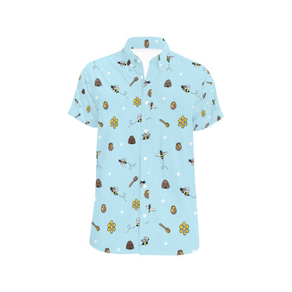 Honey Bee Print Design LKS307 Men Short Sleeve Button Up Shirt