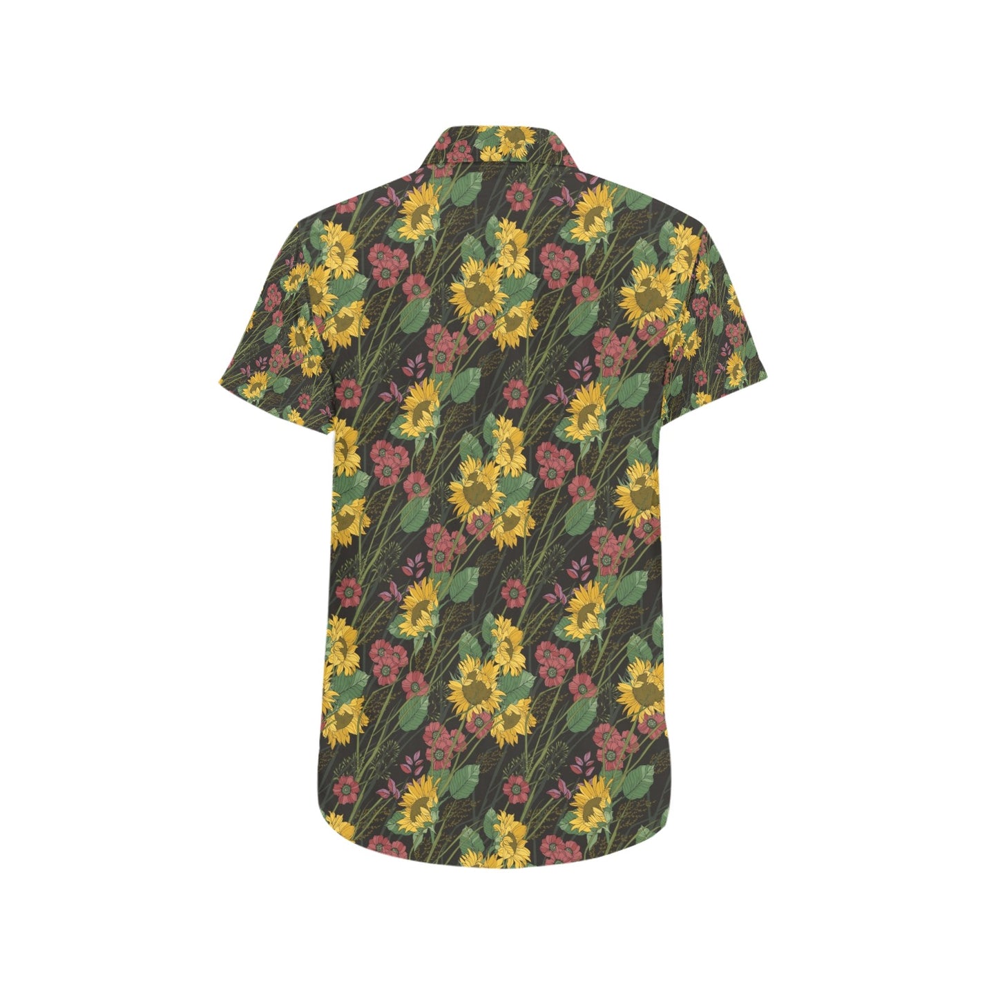 Sunflower Print Design LKS303 Men Short Sleeve Button Up Shirt