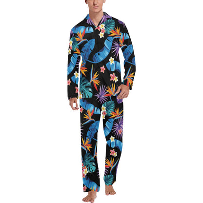 Tropical Flower Pattern Print Design TF018 Men's Long Pajama Set